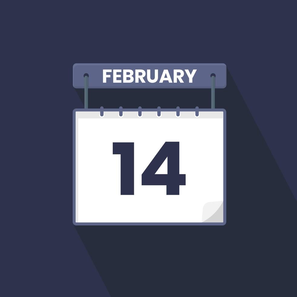 14th February calendar icon. February 14 calendar Date Month icon vector illustrator