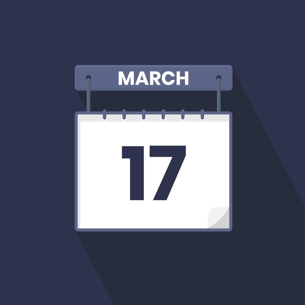 17th March calendar icon. March 17 calendar Date Month icon vector illustrator