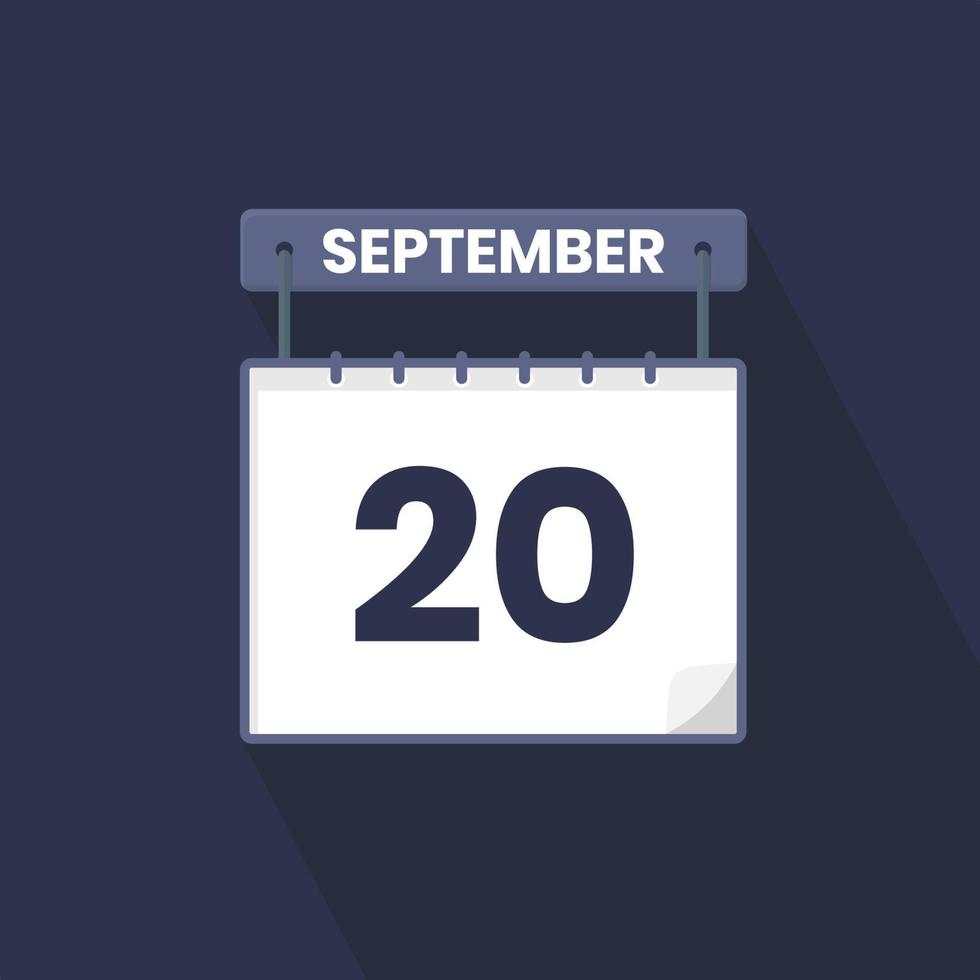 20th September calendar icon. September 20 calendar Date Month icon vector illustrator