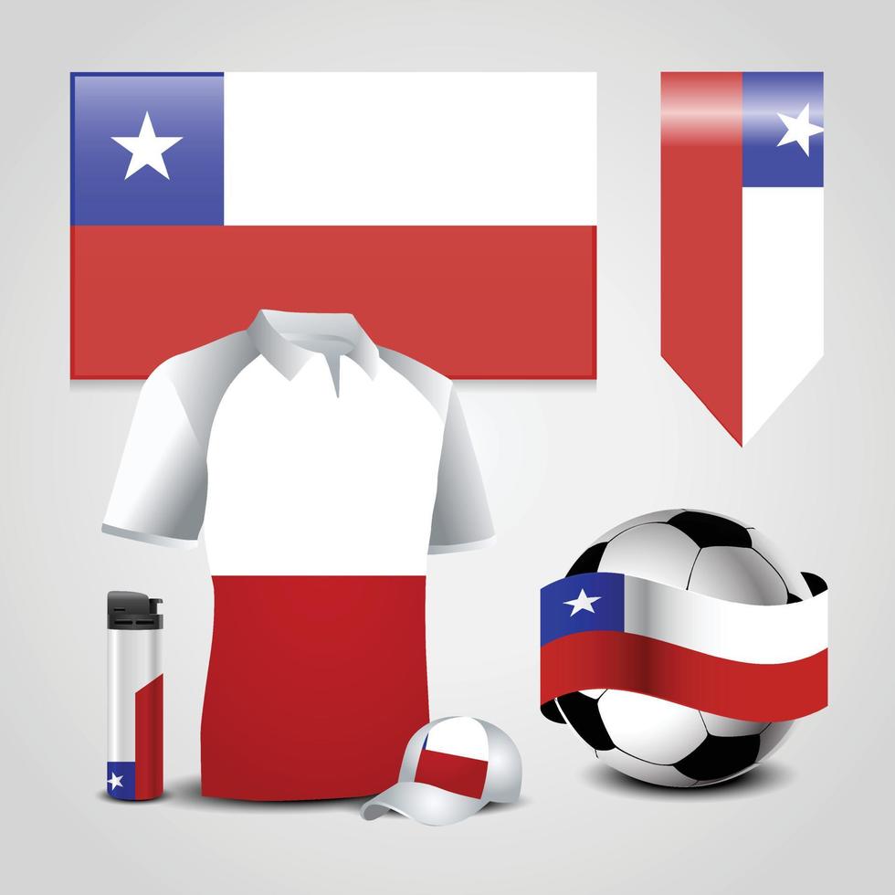 Chile Country Flag place on T-Shirt. Lighter. Soccer Ball. Football and Sports Hat vector