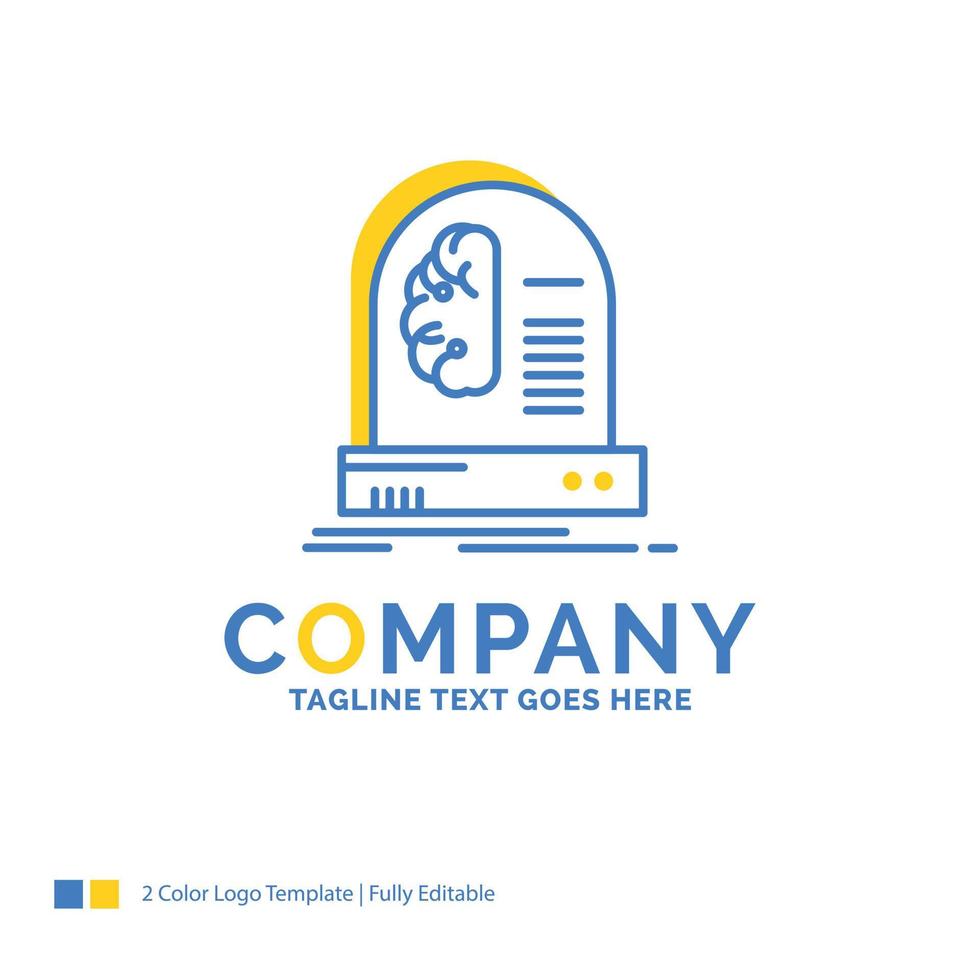 Ai. brain. future. intelligence. machine Blue Yellow Business Logo template. Creative Design Template Place for Tagline. vector