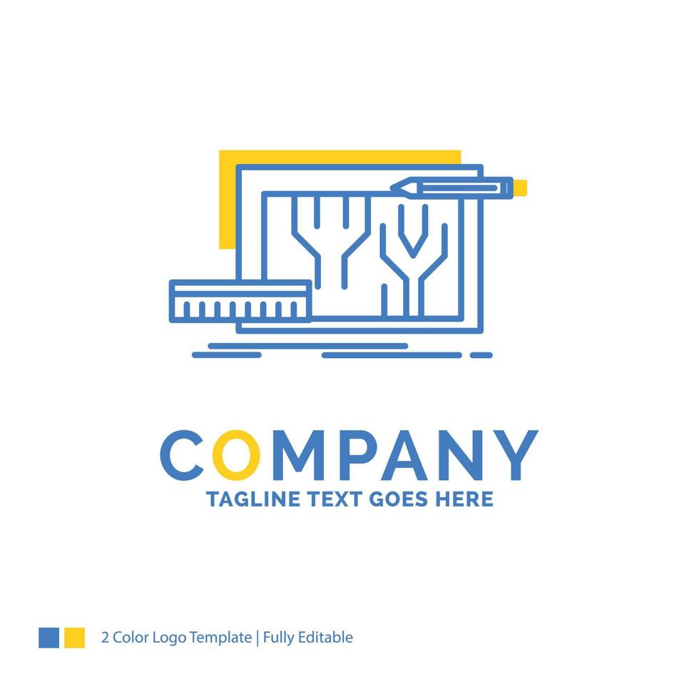 Architecture. blueprint. circuit. design. engineering Blue Yellow Business Logo template. Creative Design Template Place for Tagline. vector