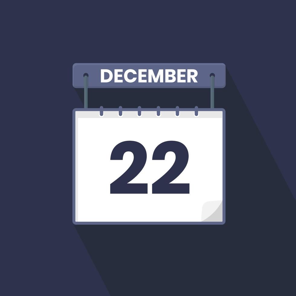 22nd December calendar icon. December 22 calendar Date Month icon vector illustrator