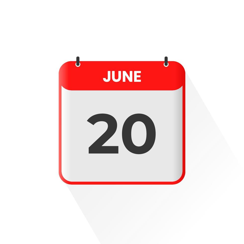 20th June calendar icon. June 20 calendar Date Month icon vector illustrator