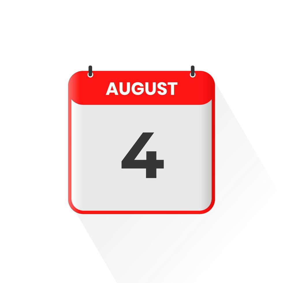 4th August calendar icon. August 4 calendar Date Month icon vector illustrator