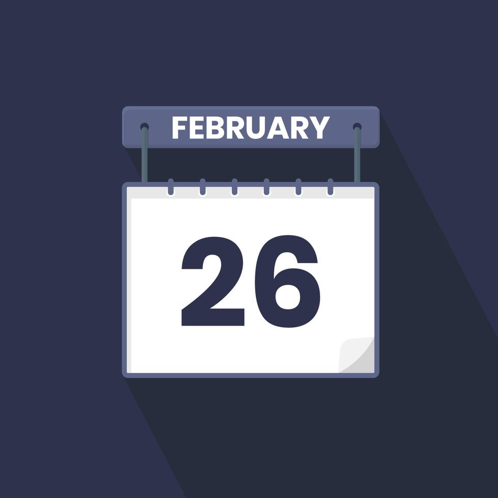 26th February calendar icon. February 26 calendar Date Month icon vector illustrator