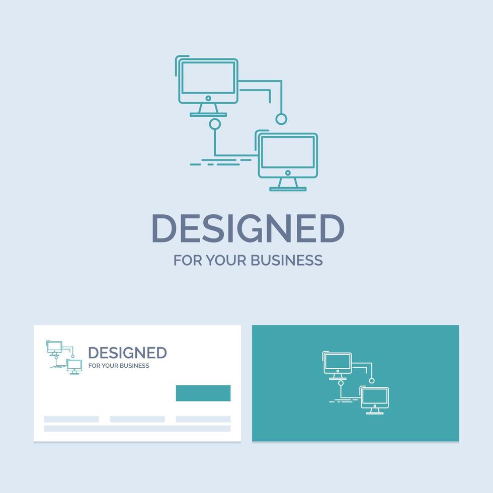 local. lan. connection. sync. computer Business Logo Line Icon Symbol for your business. Turquoise Business Cards with Brand logo template vector