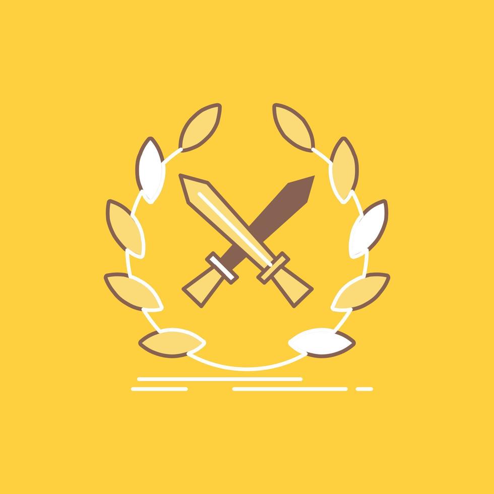 batalla. emblema. juego. etiqueta. icono lleno de línea plana de espadas. hermoso botón de logotipo sobre fondo amarillo para ui y ux. sitio web o aplicación móvil vector