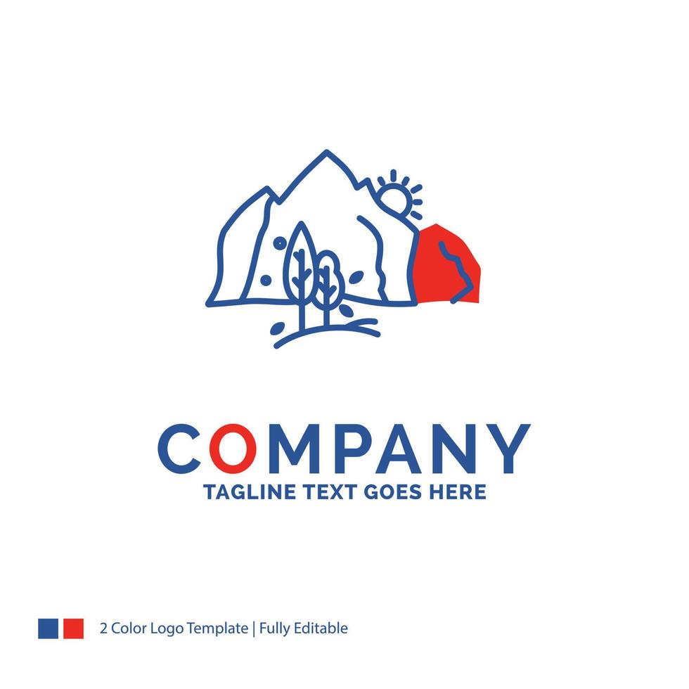 Company Name Logo Design For hill. landscape. nature. mountain. tree. Blue and red Brand Name Design with place for Tagline. Abstract Creative Logo template for Small and Large Business. vector