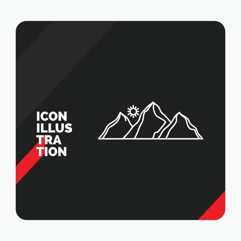 Red and Black Creative presentation Background for hill. landscape. nature. mountain. sun Line Icon vector