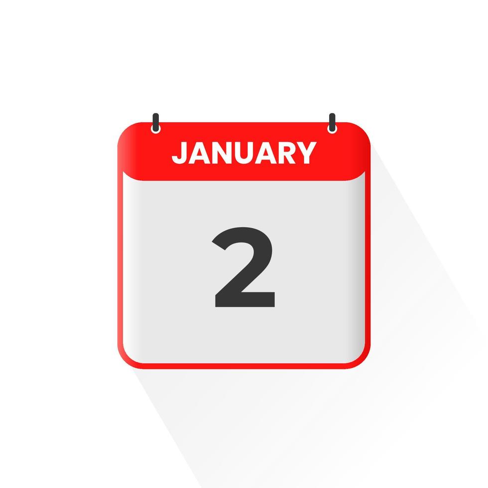 2nd January calendar icon. January 2 calendar Date Month icon vector illustrator