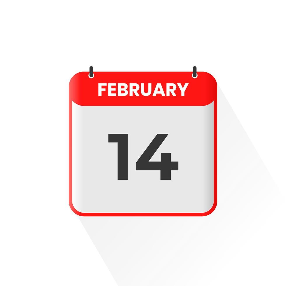 14th February calendar icon. February 14 calendar Date Month icon vector illustrator