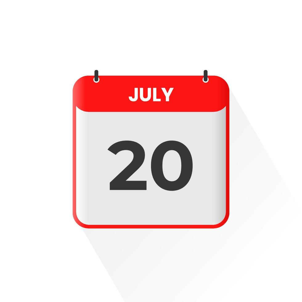 20th July calendar icon. July 20 calendar Date Month icon vector