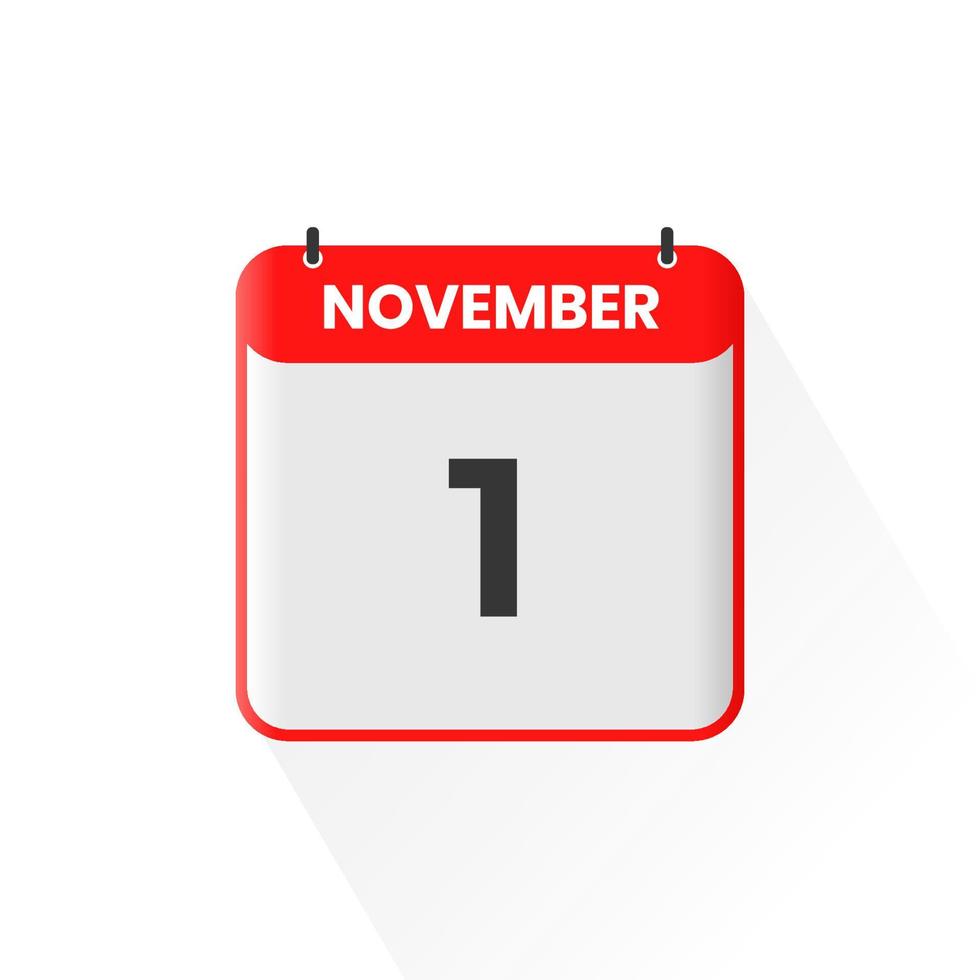 1st November calendar icon. November 1 calendar Date Month icon vector illustrator