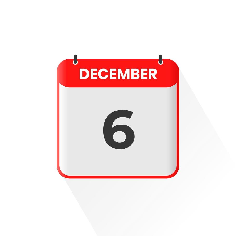 6th December calendar icon. December 6 calendar Date Month icon vector illustrator