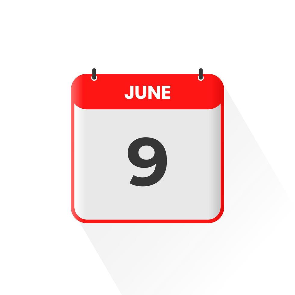9th June calendar icon. June 9 calendar Date Month icon vector illustrator