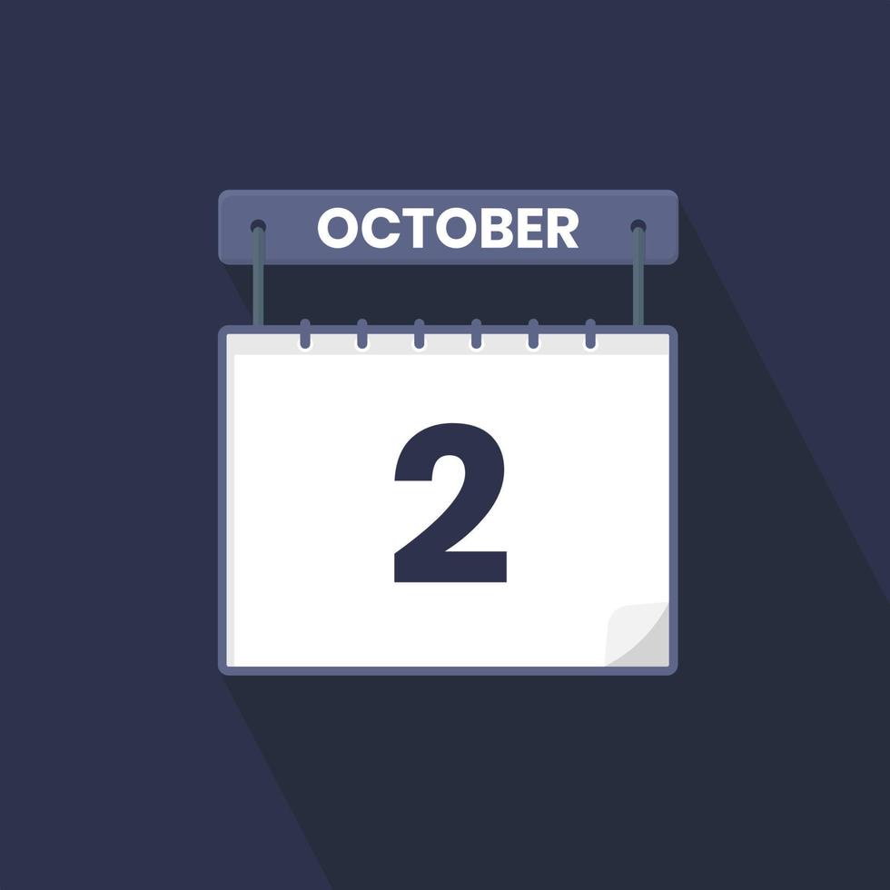 2nd October calendar icon. October 2 calendar Date Month icon vector illustrator