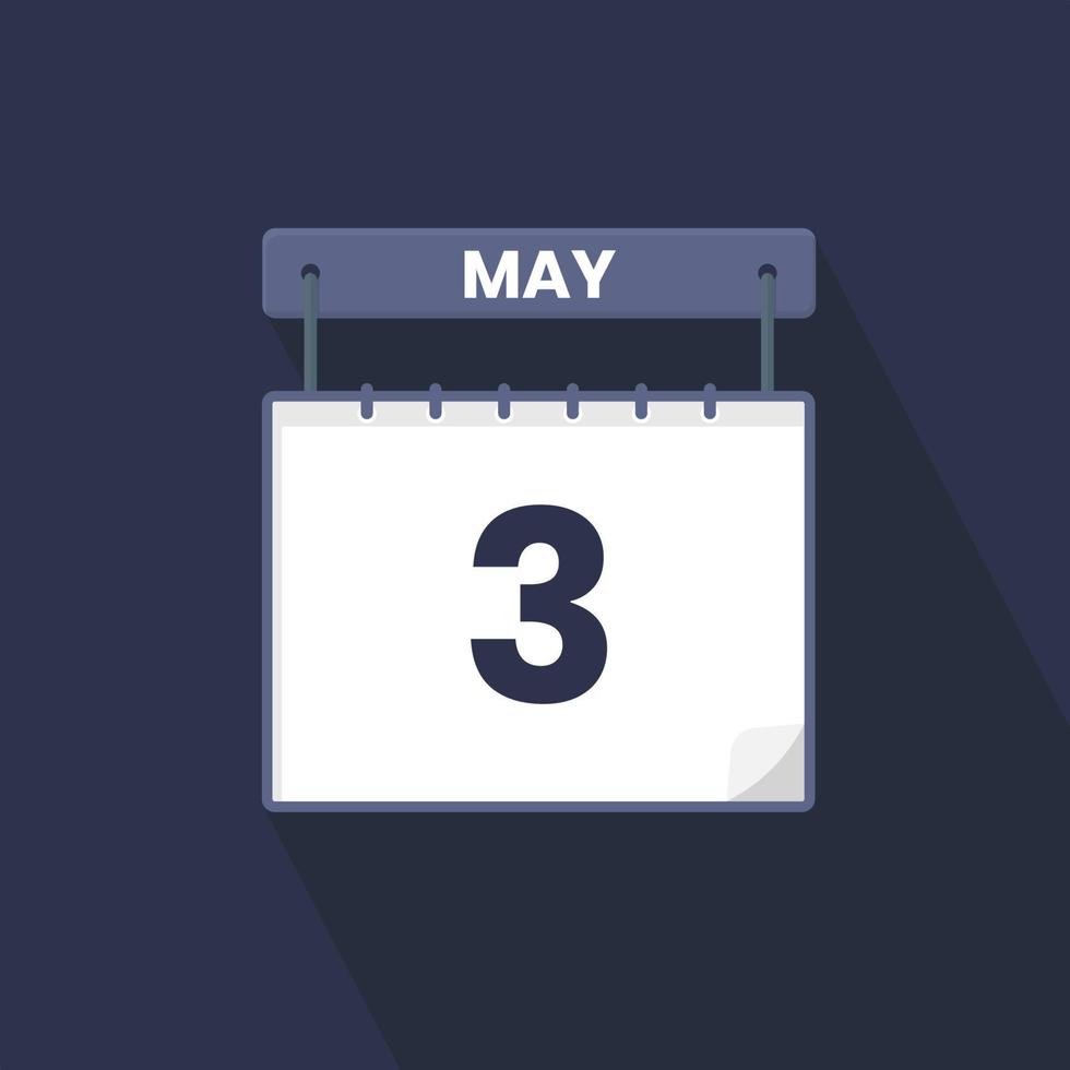 3rd May calendar icon. May 3 calendar Date Month icon vector illustrator