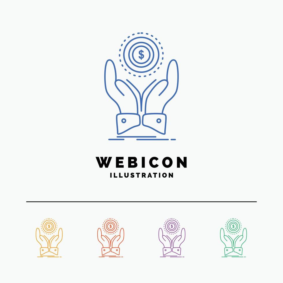 coin. hand. stack. dollar. income 5 Color Line Web Icon Template isolated on white. Vector illustration