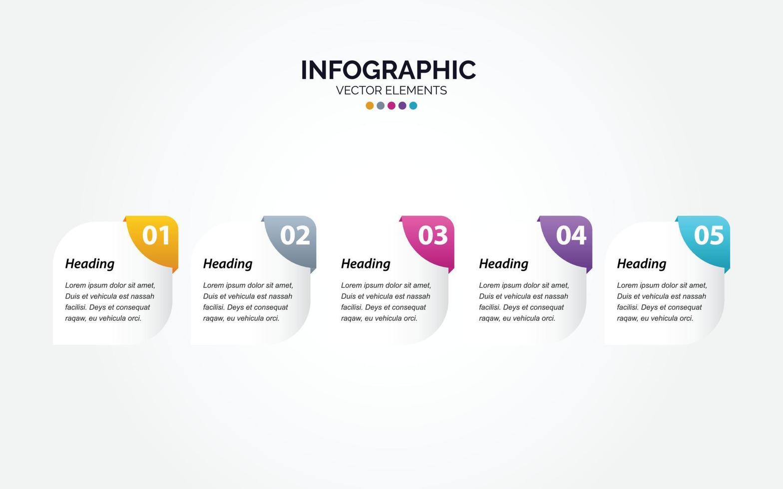 plantilla de diseño de etiqueta infográfica horizontal vectorial con iconos y 5 opciones o pasos. se puede utilizar para el diagrama de proceso. presentaciones diseño de flujo de trabajo. bandera. diagrama de flujo gráfico de información vector