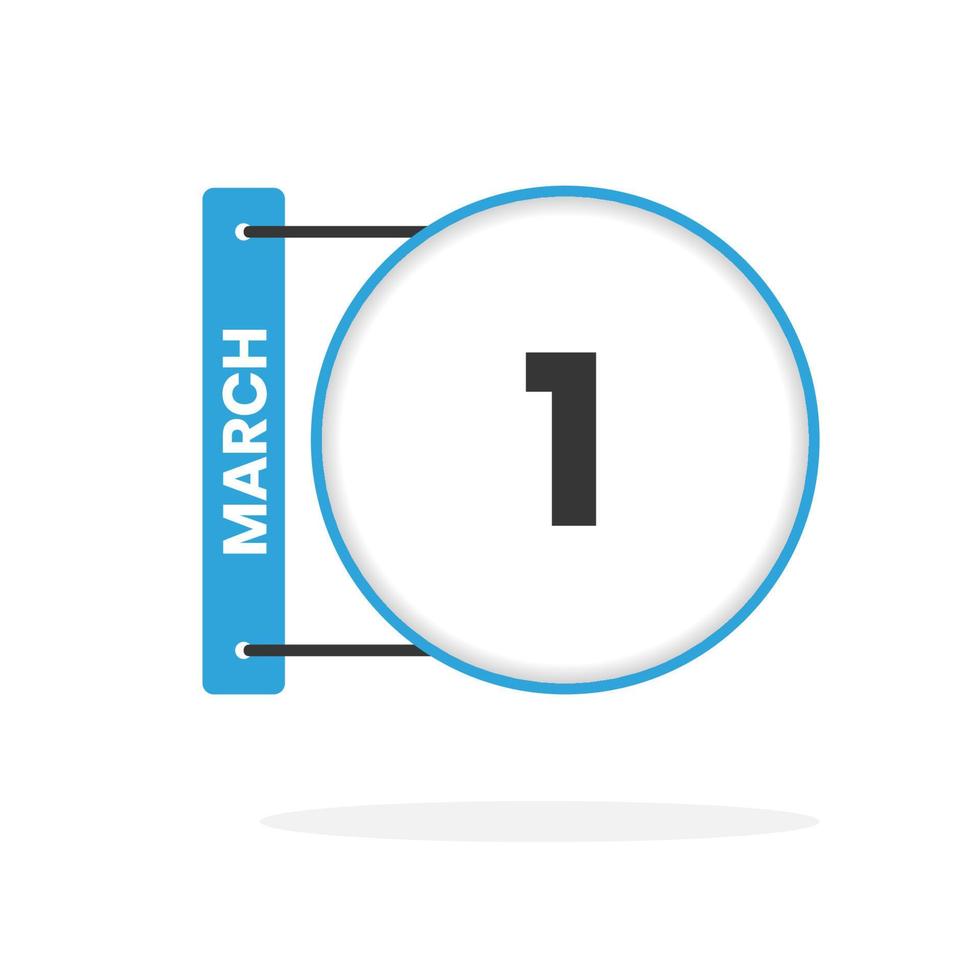 March 1 calendar icon. Date,  Month calendar icon vector illustration