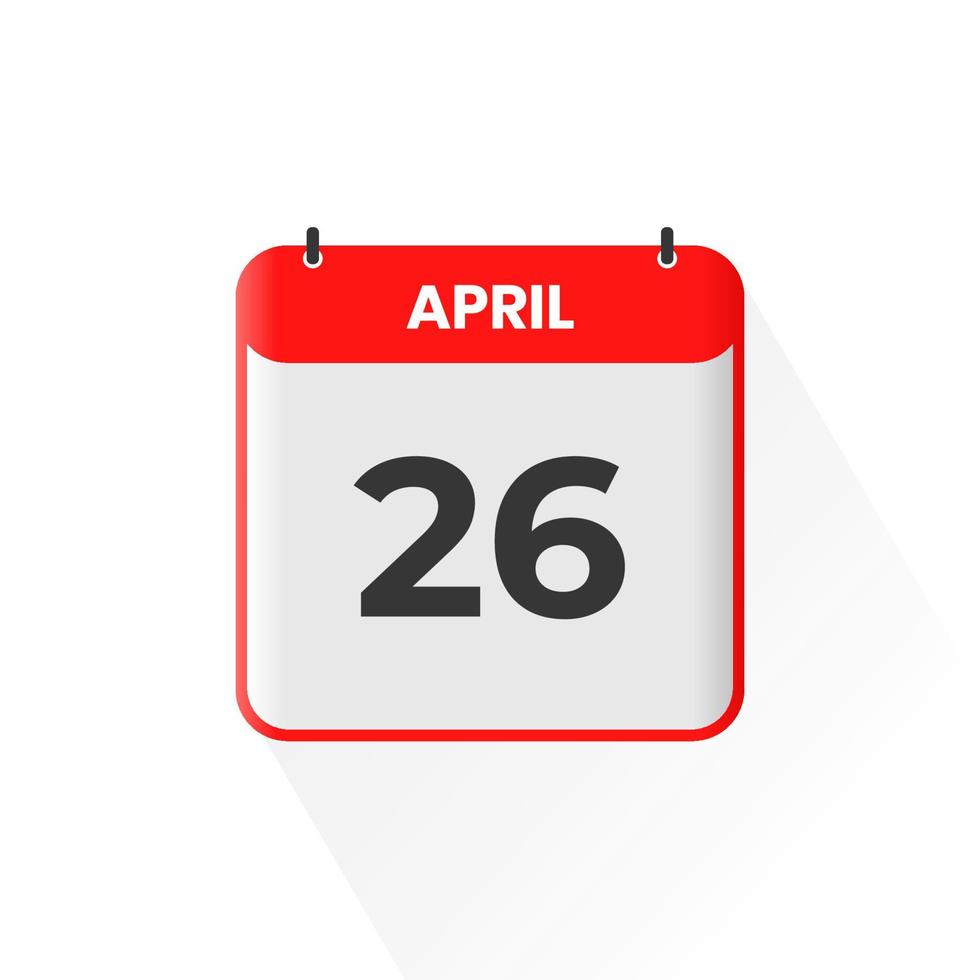 26th April calendar icon. April 26 calendar Date Month icon vector illustrator