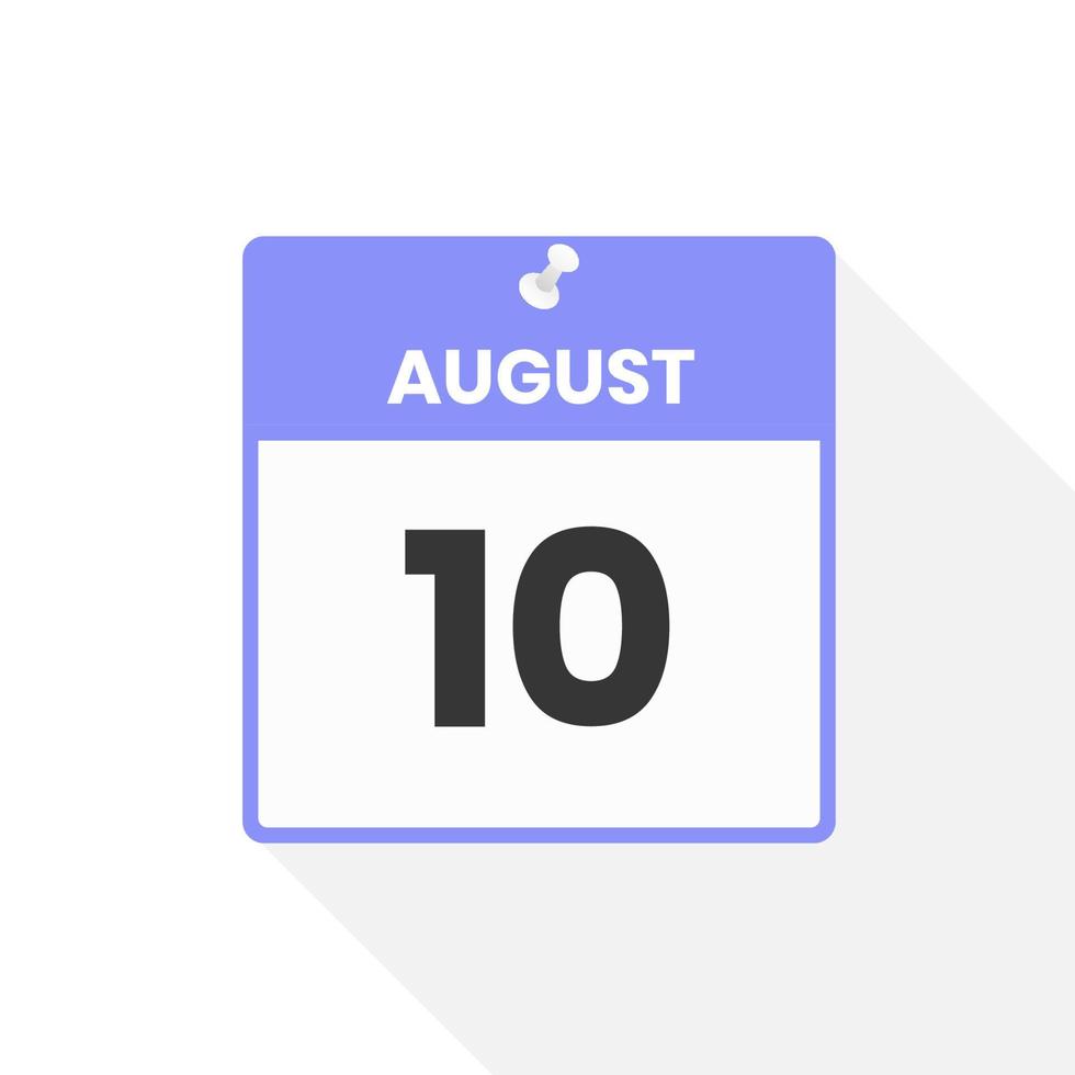 August 10 calendar icon. Date,  Month calendar icon vector illustration