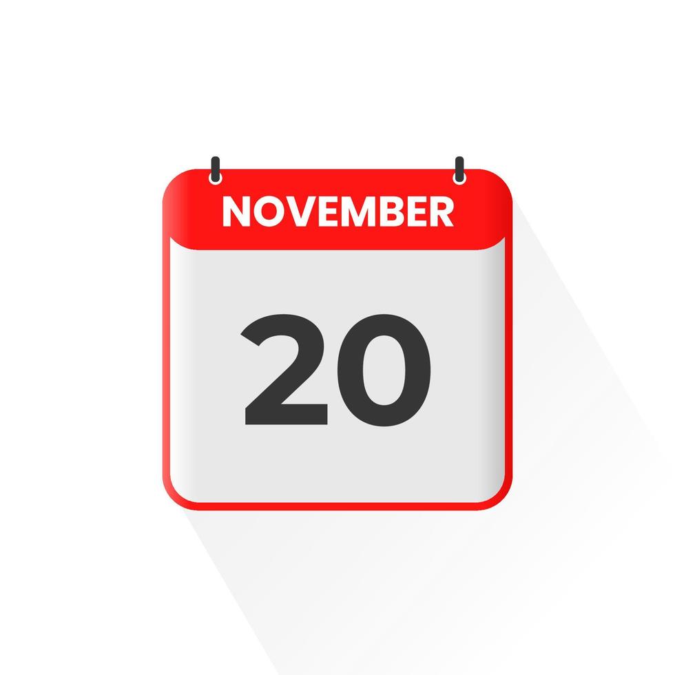 20th November calendar icon. November 20 calendar Date Month icon