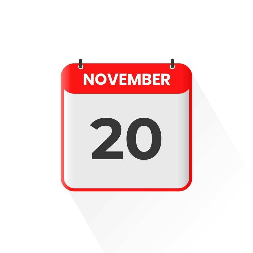 20th November calendar icon. November 20 calendar Date Month icon vector illustrator