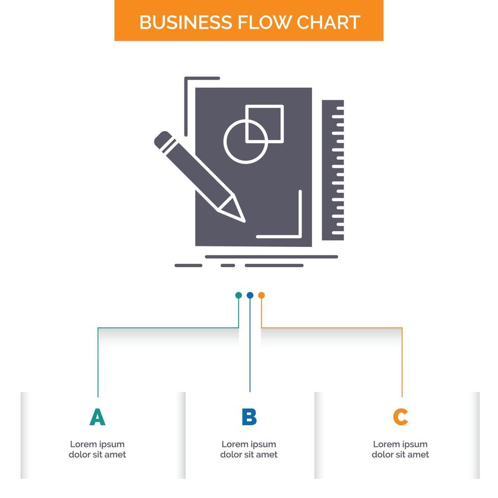 sketch. sketching. design. draw. geometry Business Flow Chart Design with 3 Steps. Glyph Icon For Presentation Background Template Place for text. vector