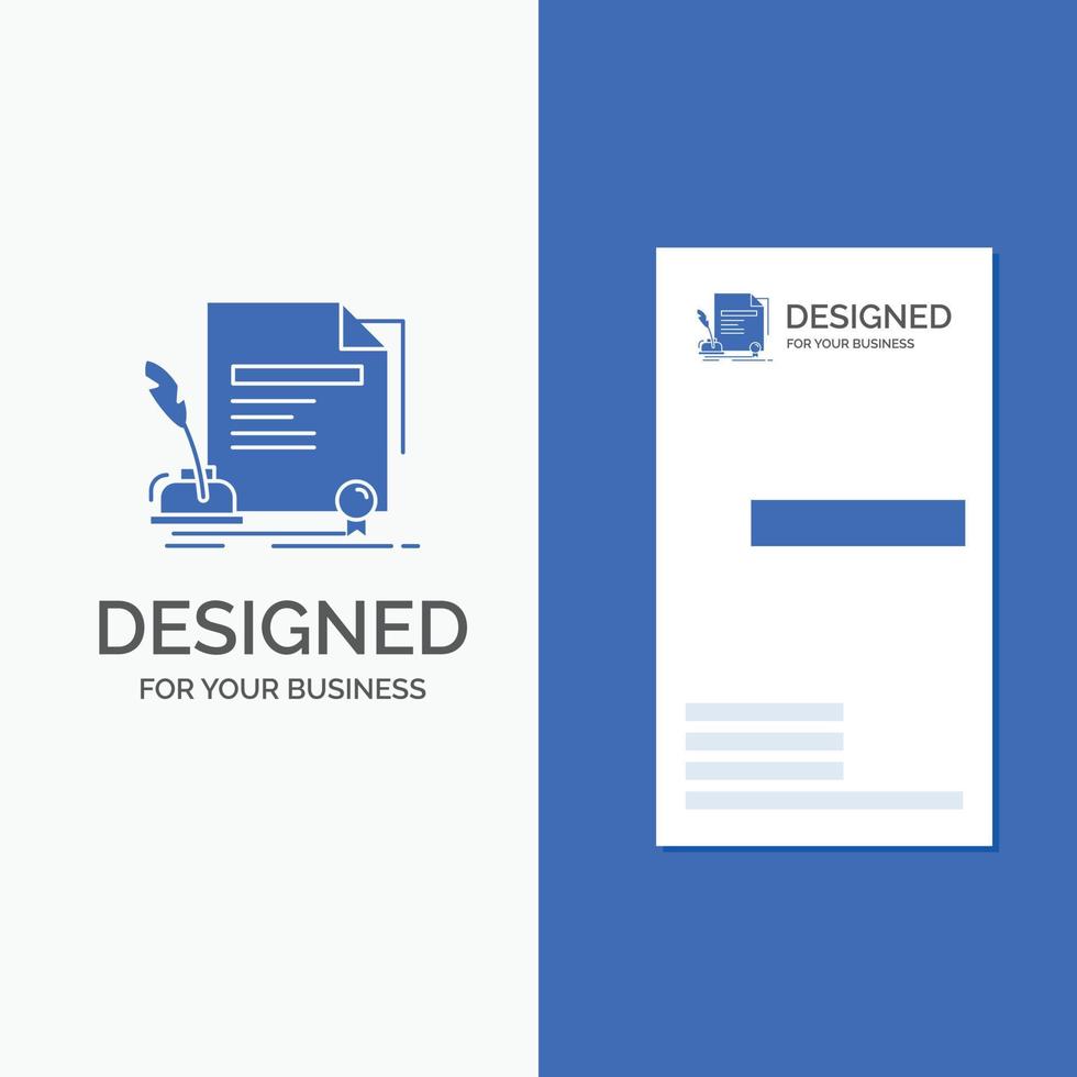 Business Logo for contract. paper. document. agreement. award. Vertical Blue Business .Visiting Card template. vector