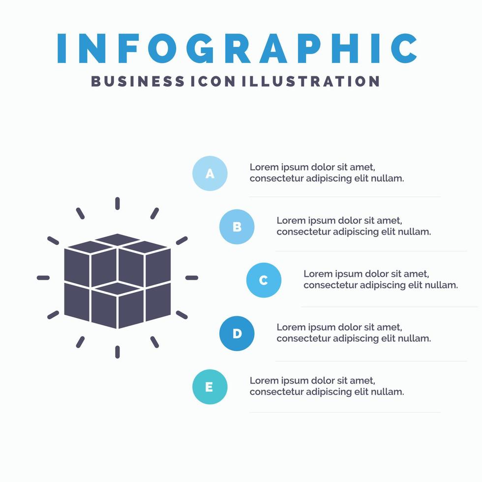 caja. laberinto. rompecabezas. solución. plantilla de infografía de cubo para sitio web y presentación. icono de glifo gris con ilustración de vector de estilo infográfico azul.