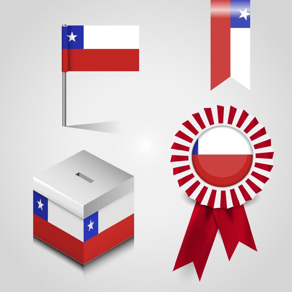 lugar de la bandera de país de chile en la casilla de votación. bandera de la insignia de la cinta y pin del mapa vector