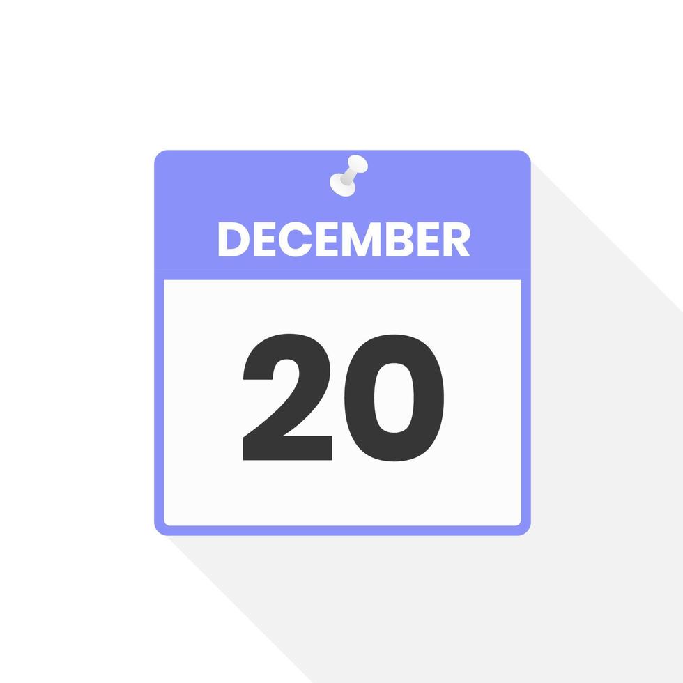 December 20 calendar icon. Date,  Month calendar icon vector illustration