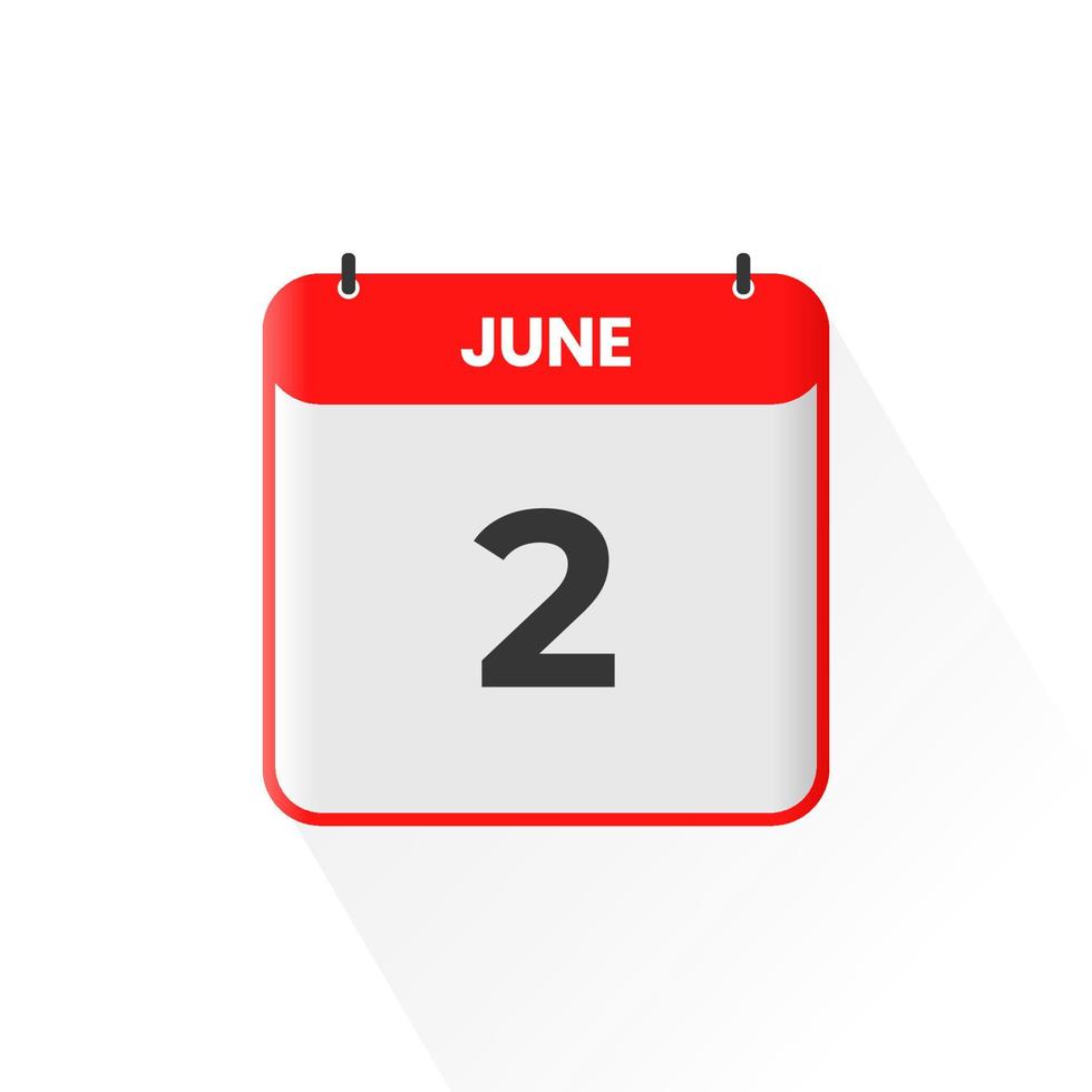 2nd June calendar icon. June 2 calendar Date Month icon vector illustrator