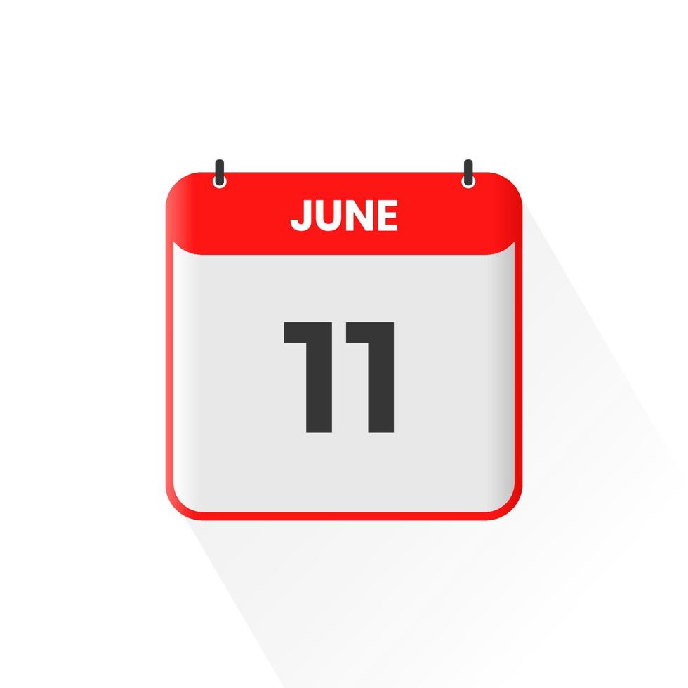 11th June calendar icon. June 11 calendar Date Month icon vector illustrator