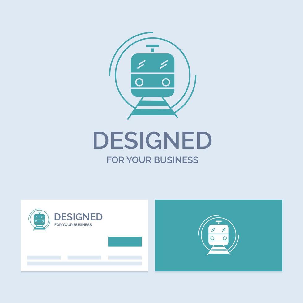 metro. train. smart. public. transport Business Logo Glyph Icon Symbol for your business. Turquoise Business Cards with Brand logo template. vector