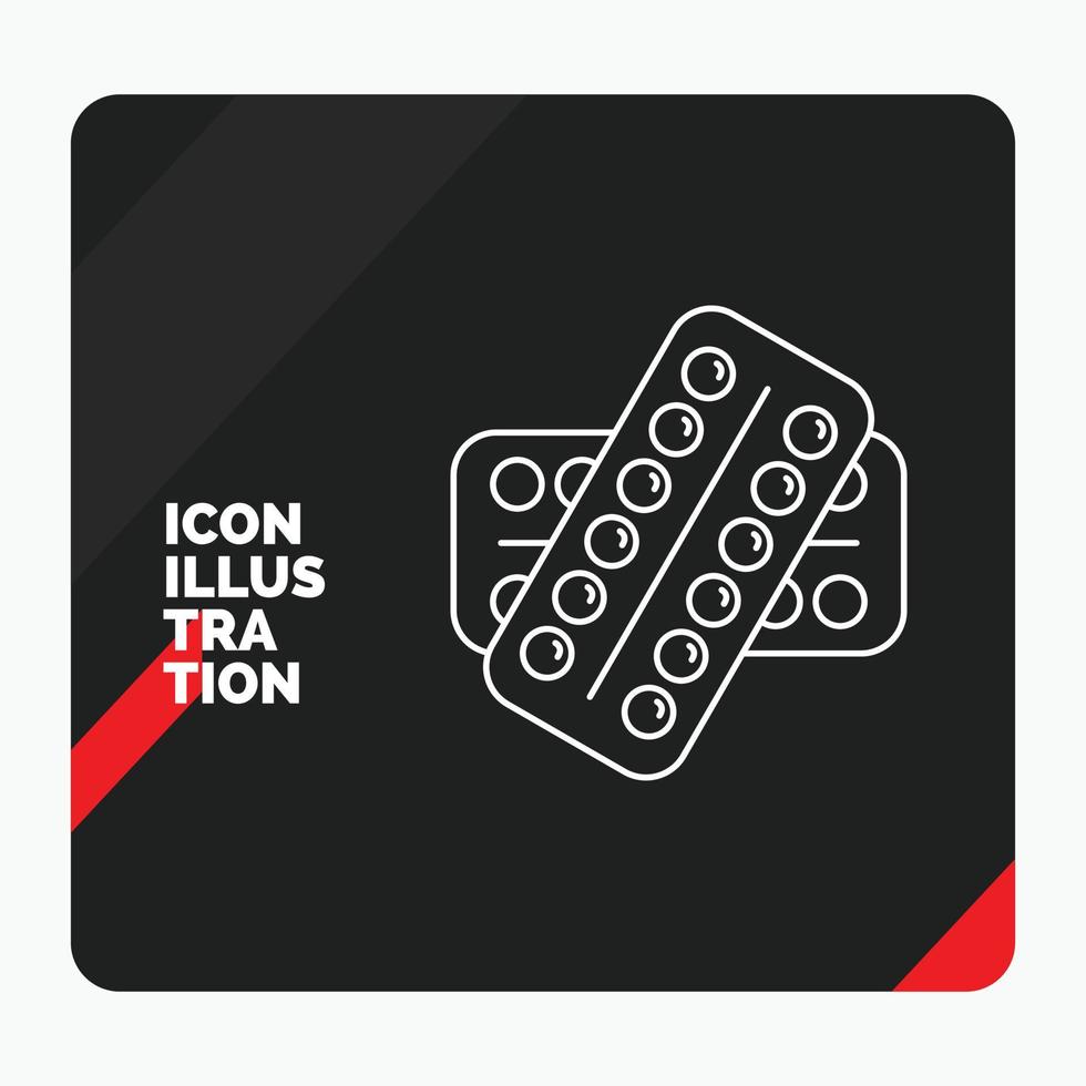 Red and Black Creative presentation Background for medicine. Pill. drugs. tablet. patient Line Icon vector