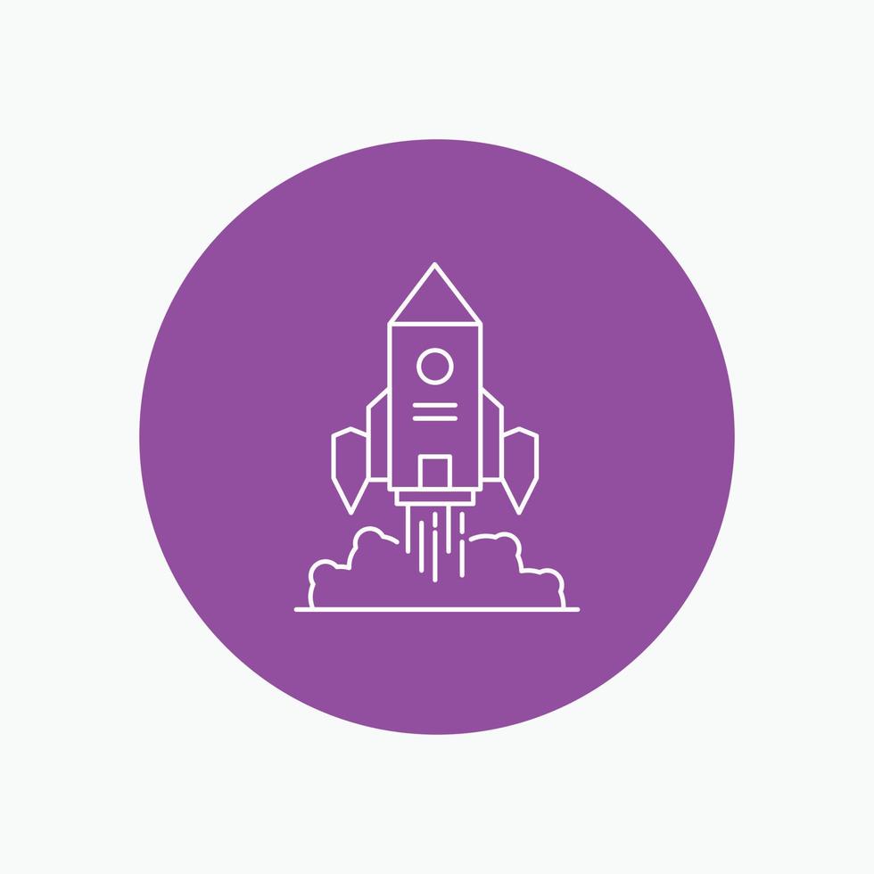 Rocket. spaceship. startup. launch. Game White Line Icon in Circle background. vector icon illustration