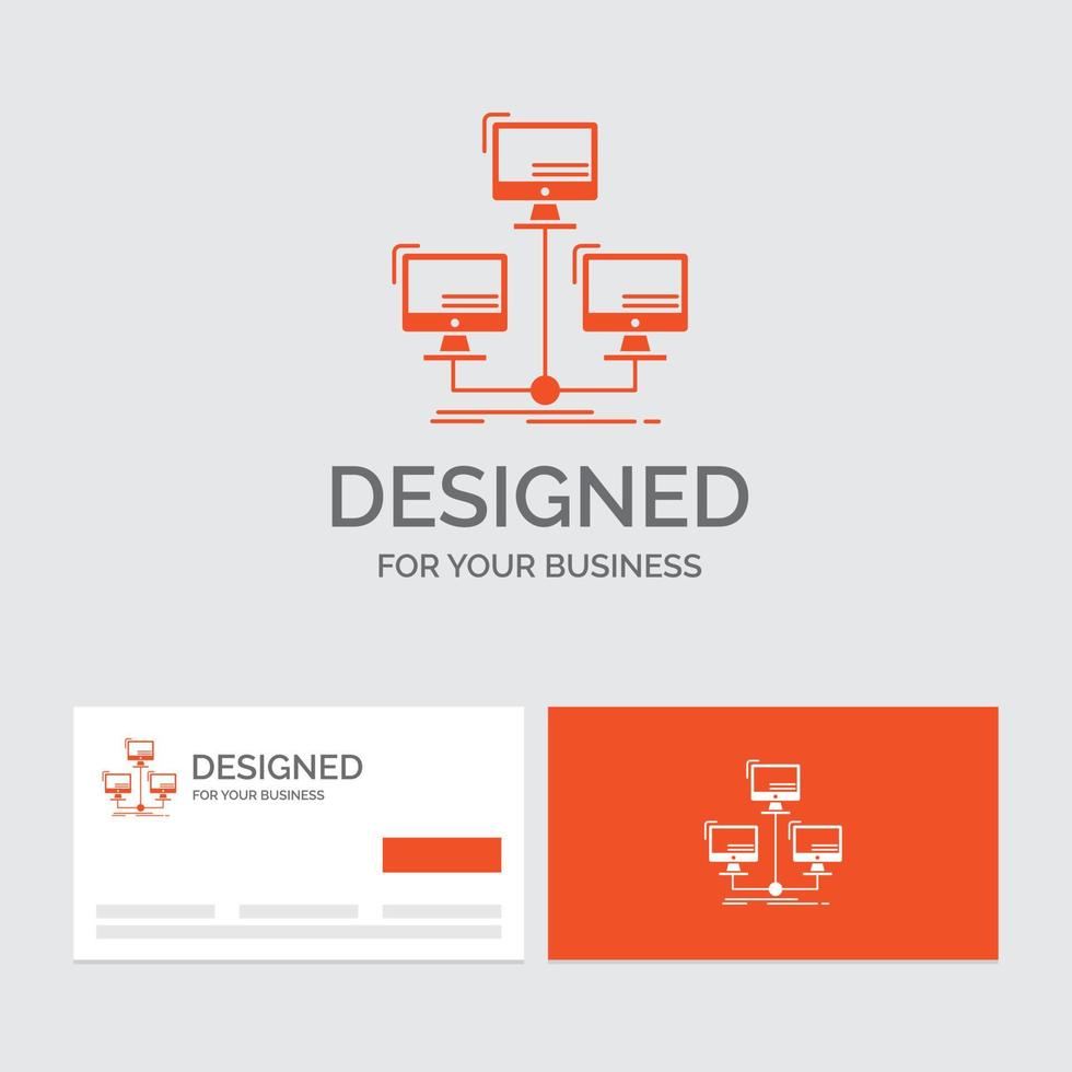 Business logo template for database. distributed. connection. network. computer. Orange Visiting Cards with Brand logo template. vector