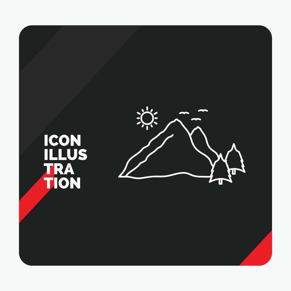 Red and Black Creative presentation Background for mountain. landscape. hill. nature. scene Line Icon vector