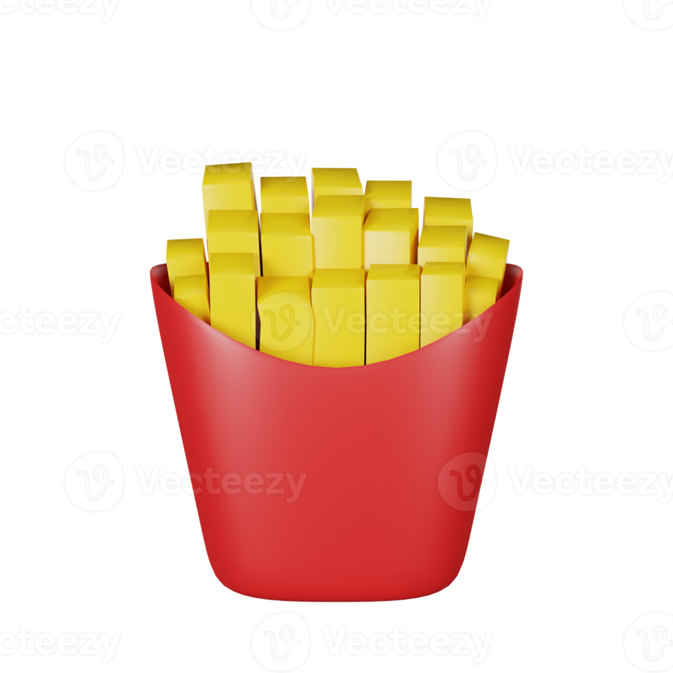 Representación 3d del icono de comida chatarra de papas fritas png