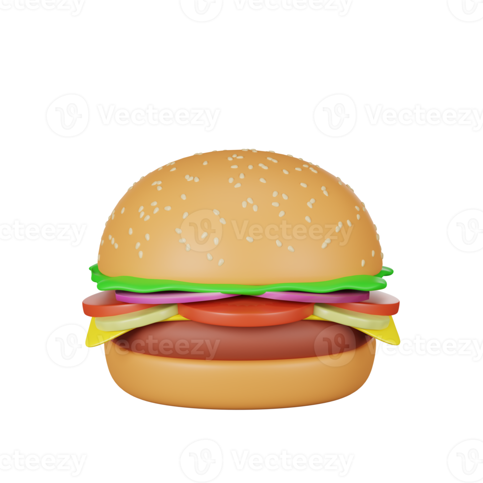 3d rendering of burger junk food icon png