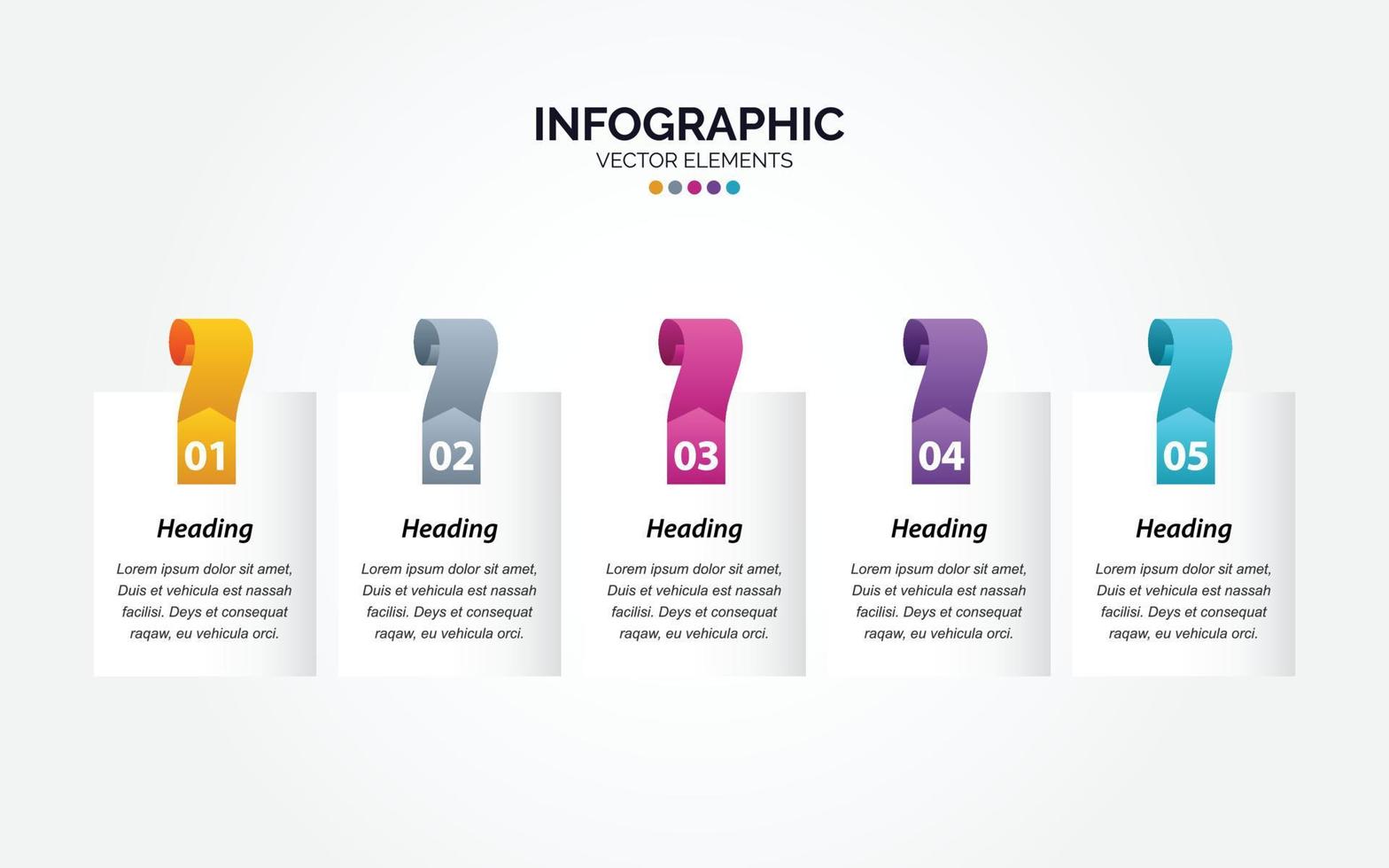 plantilla de diseño infográfico horizontal. concepto creativo con 5 pasos. se puede utilizar para el diseño del flujo de trabajo. diagrama. bandera. diseño web. ilustración vectorial vector