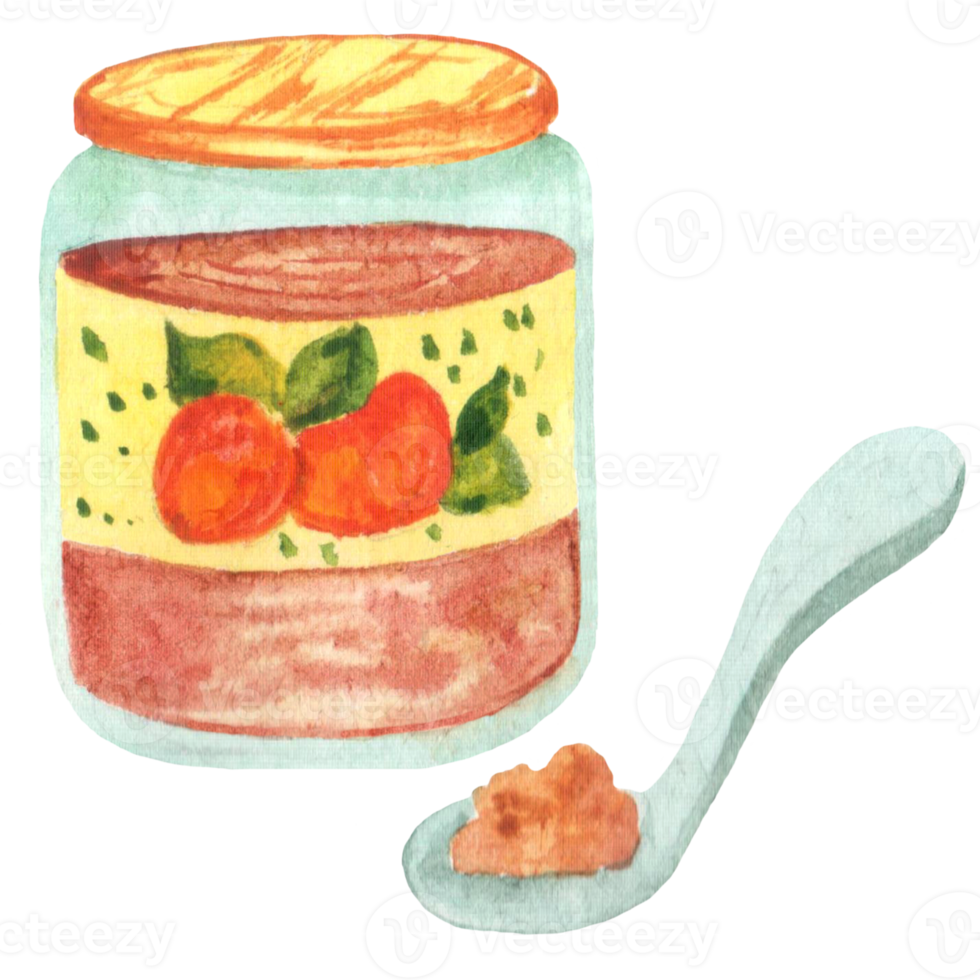 Aquarell Glas Apfelmarmelade mit einem Löffel png