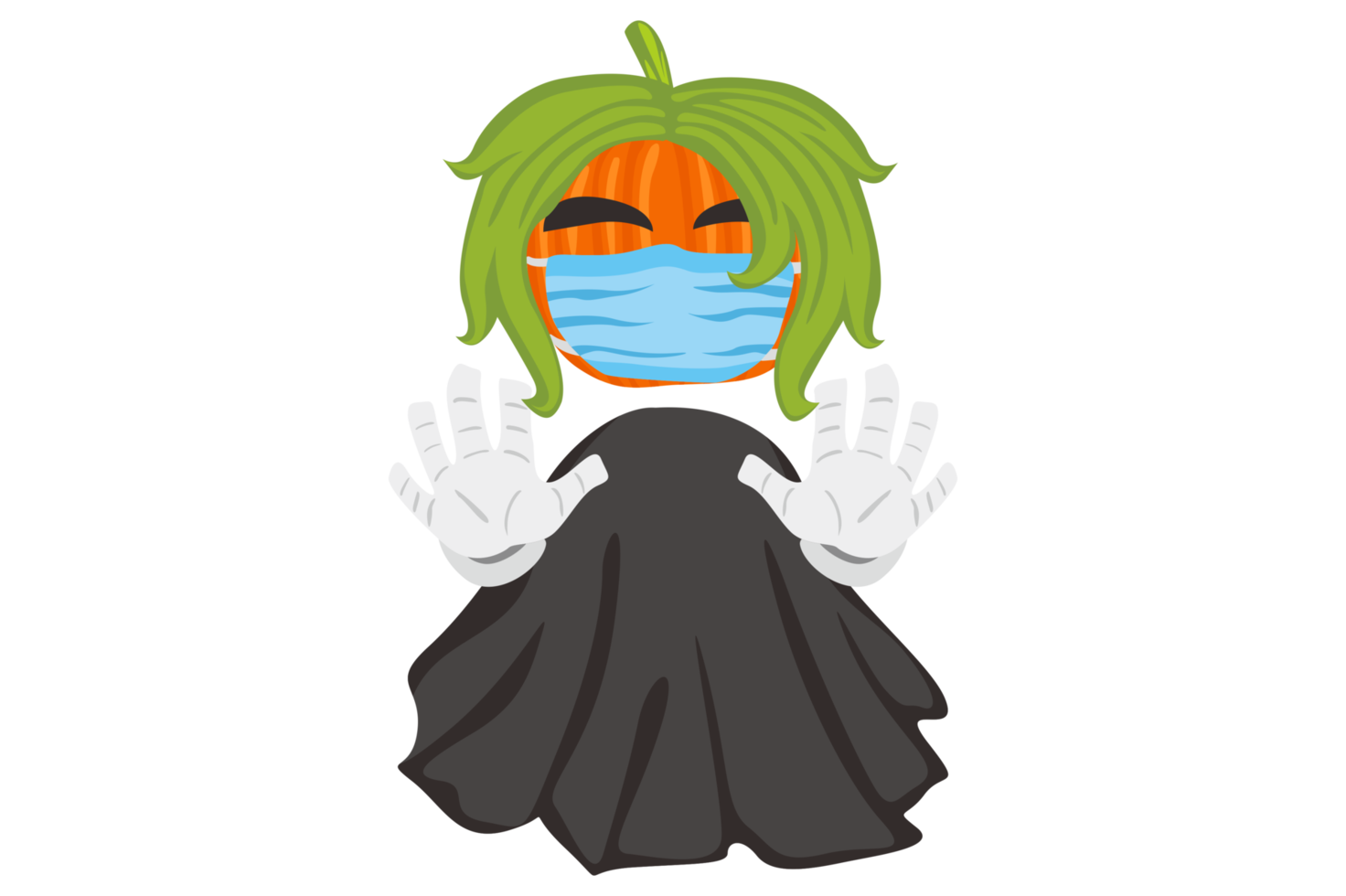 Halloween Cartoon CHaracter - Pumpkin Witch Wearng Face Mask png