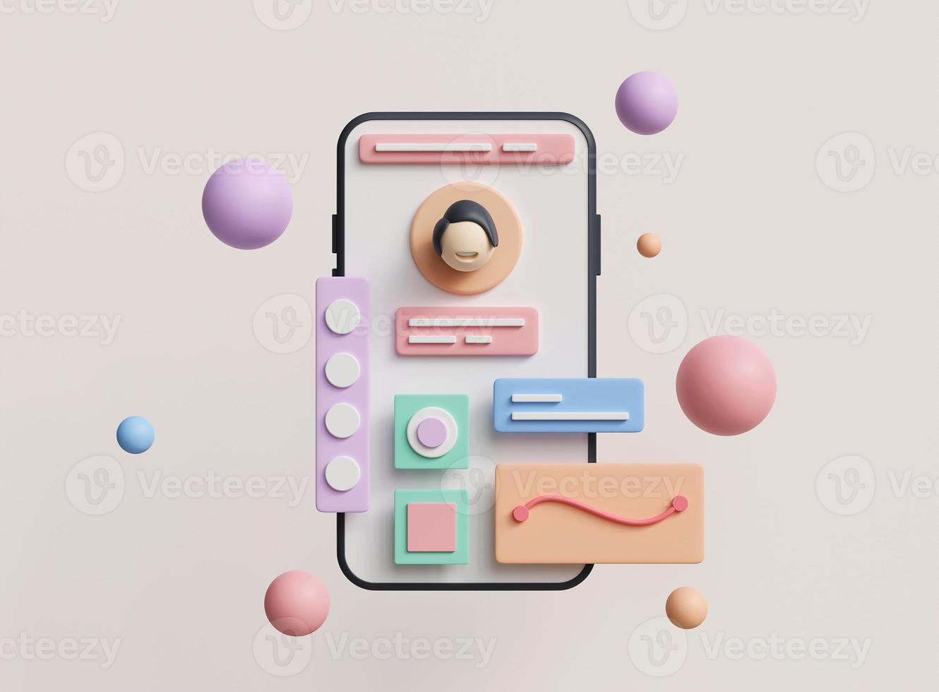 3D mobile app development. Mobile web design and user interface optimization concept. 3D rendering. photo