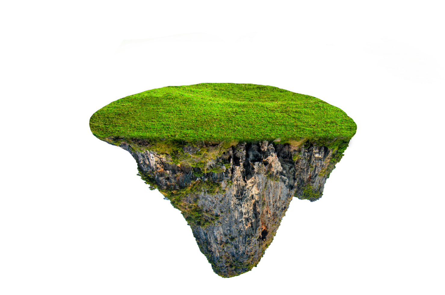 fantasy floating island with natural grass Isolate on transparent background PNG file