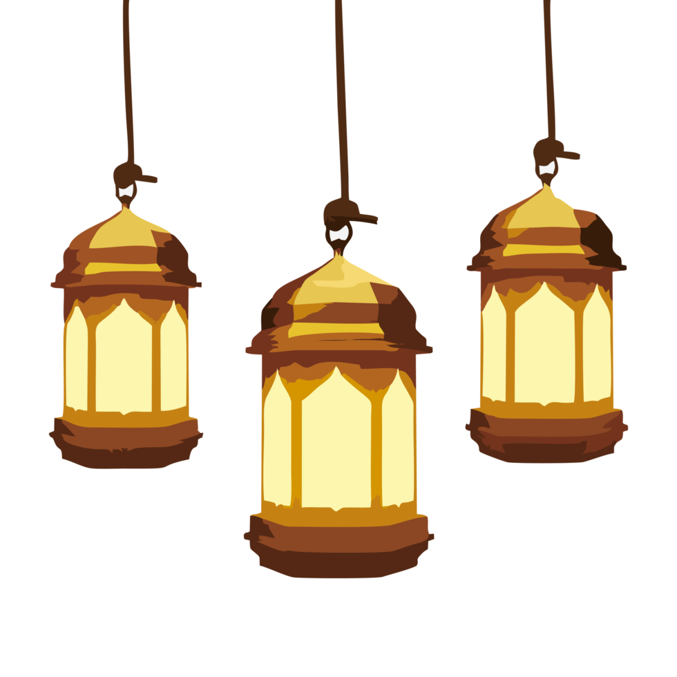 Three hanging lanterns are used for religious designs. Suitable for use in event activities and religious commemorations. PNG elements design.