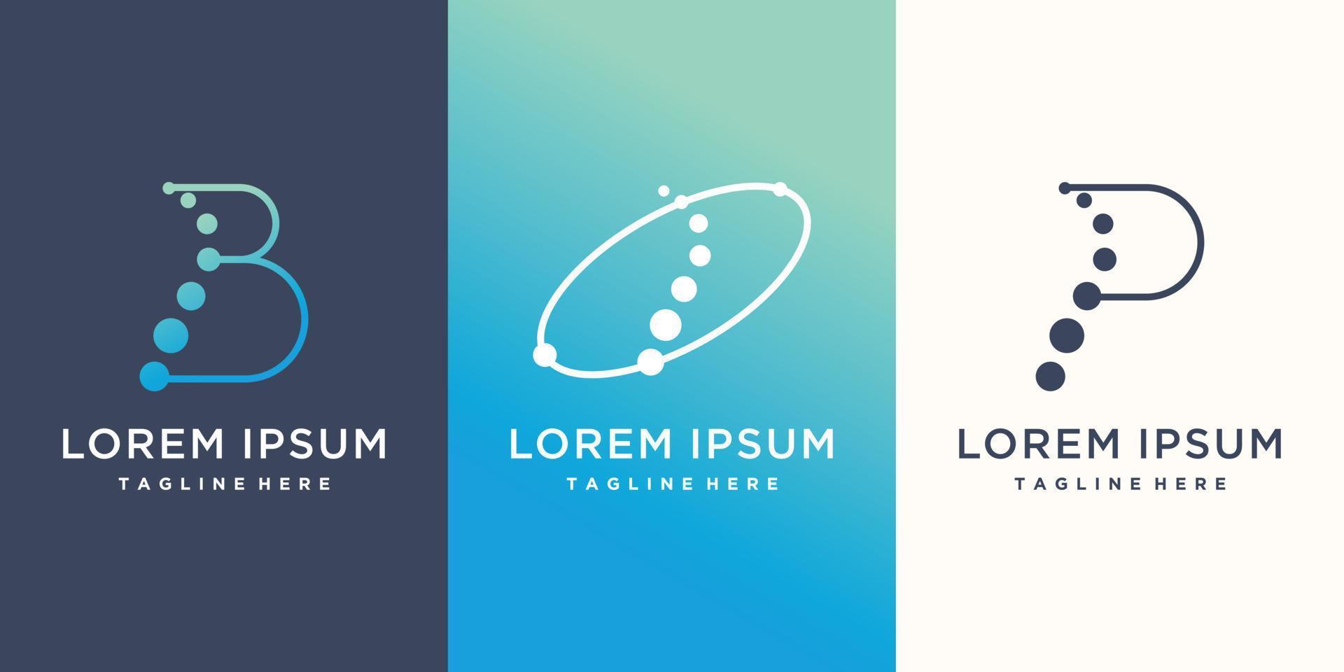 Molecule logo design collection with letter b, p, o and modern concept Premium Vector